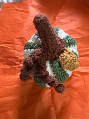 Handmade Green and White Crochet Pumpkin
